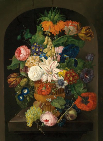 Still Life with Flowers and Grapes by Johann Baptist Drechsler